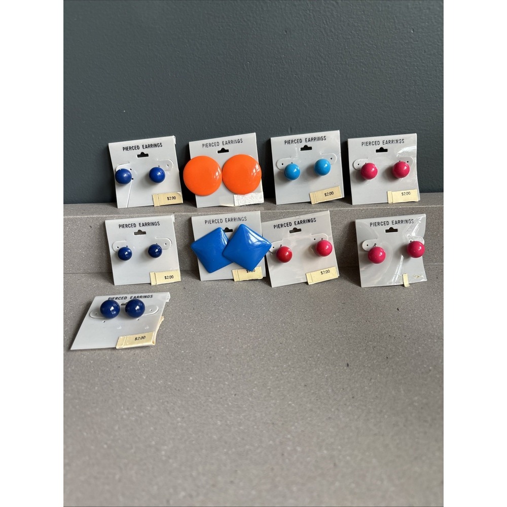 Vintage 1980s 90s Modernist Geometric Colorful Enamel Pierced Earrings Lot Of 9